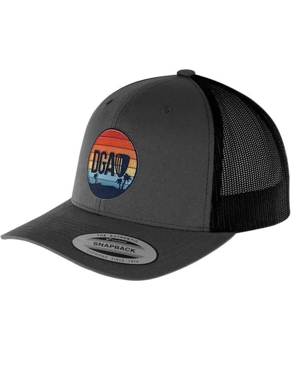 DGA Mesh Snapback Trucker Curved Bill Hat  - Retro Sunset Patch