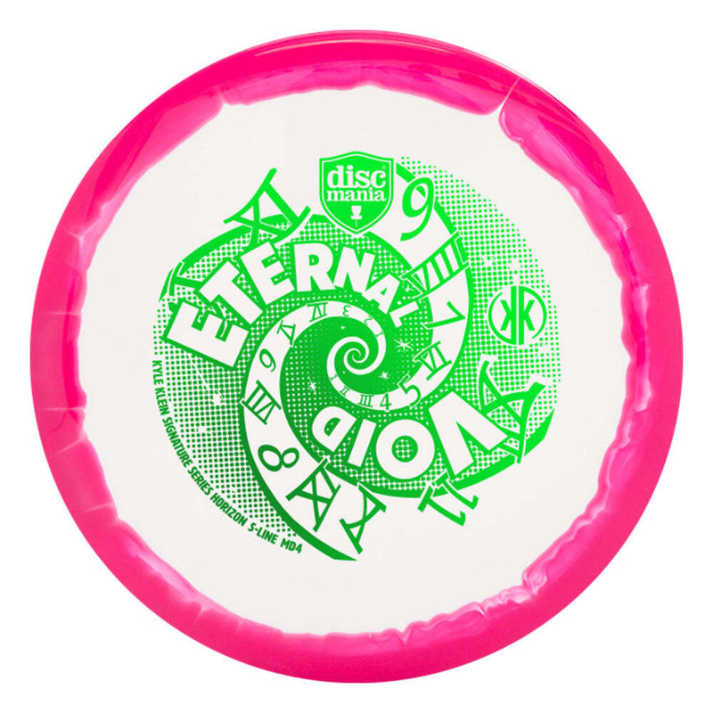 Discmania Horizon S-Line MD4 midrange disc, Kyle Klein 2024 Signature Series "Eternal Void" stamp, white disc with pink rim