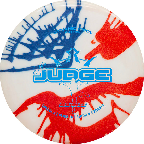 Dynamic Discs Lucid EMAC Judge midrange disc, MyDye American Flag stamp, tie dye disc