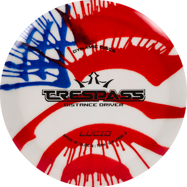 Dynamic Discs Lucid Trespass driver disc, MyDye American Flag stamp, tie dye disc