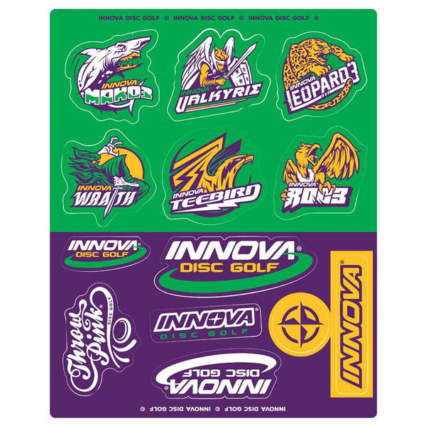 Innova Disc Golf Sticker Sheet (Green & Purple)