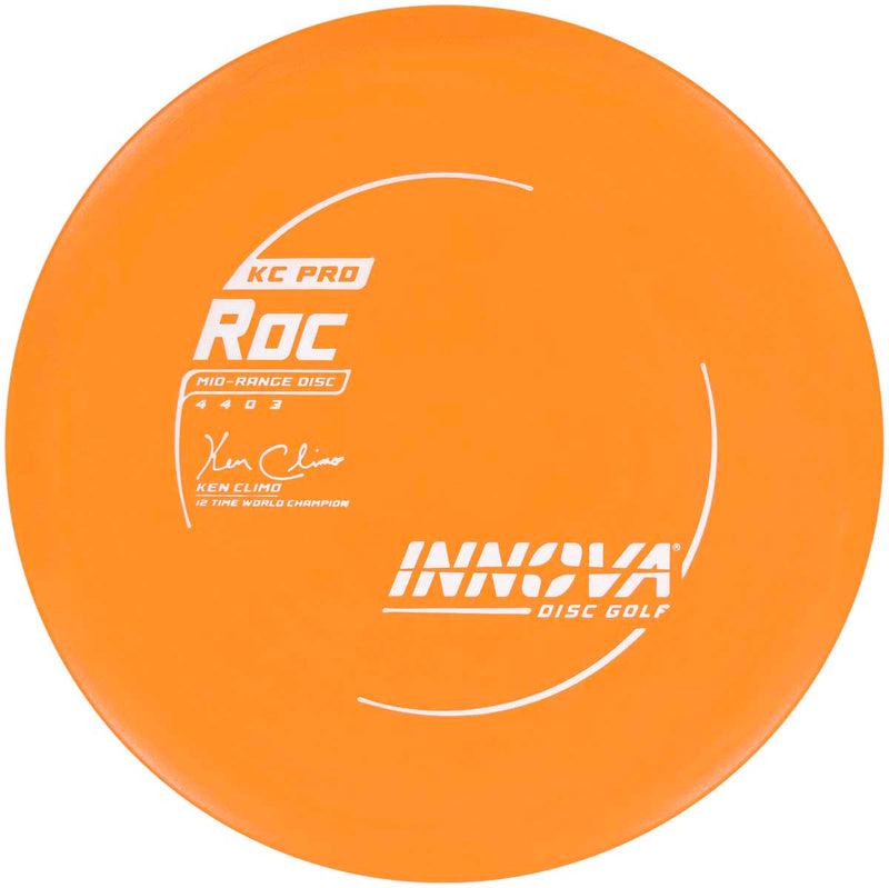 Innova KC Pro Roc midrange disc, Ken Climo 12x Signature Series stamp, orange disc