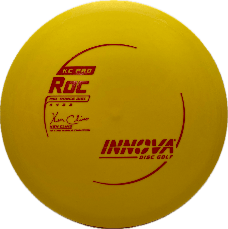 Innova KC Pro Roc midrange disc, Ken Climo 12x Signature Series stamp, yellow disc