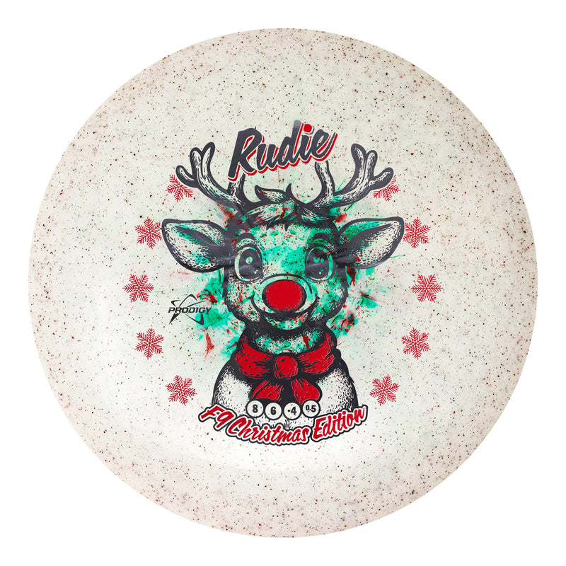 Prodigy 300 Fractal F9 fairway driver disc, Rudie The Reindeer stamp, white disc