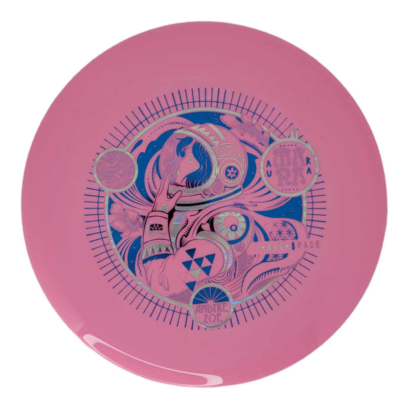 Thought Space Athletics Aura Mana midrange disc, Zoe Andyke Signature Series stamp, pink disc